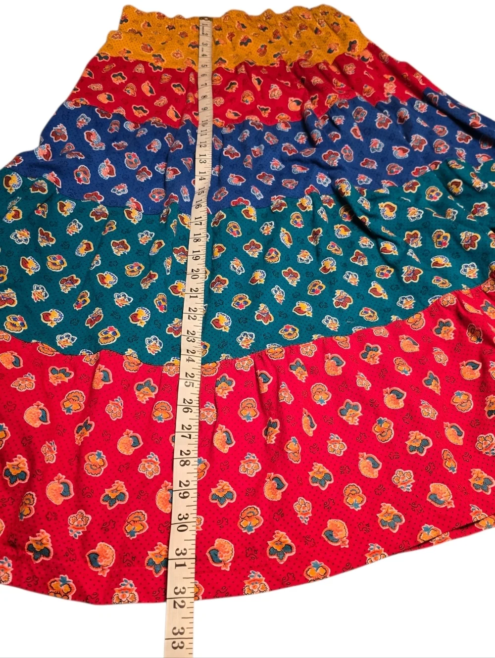 Vintage Floral Tiered Maxi Skirt Boho Hippie Cottagcore Multi Color